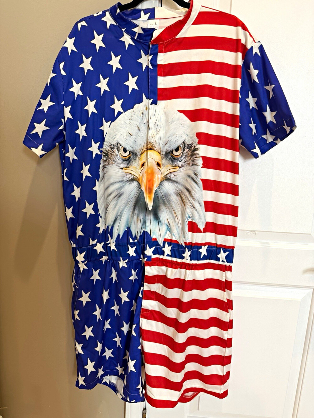 RAISEVERN Men’s American Flag Eagle Romper Size L Halloween Costume USA Olympics
